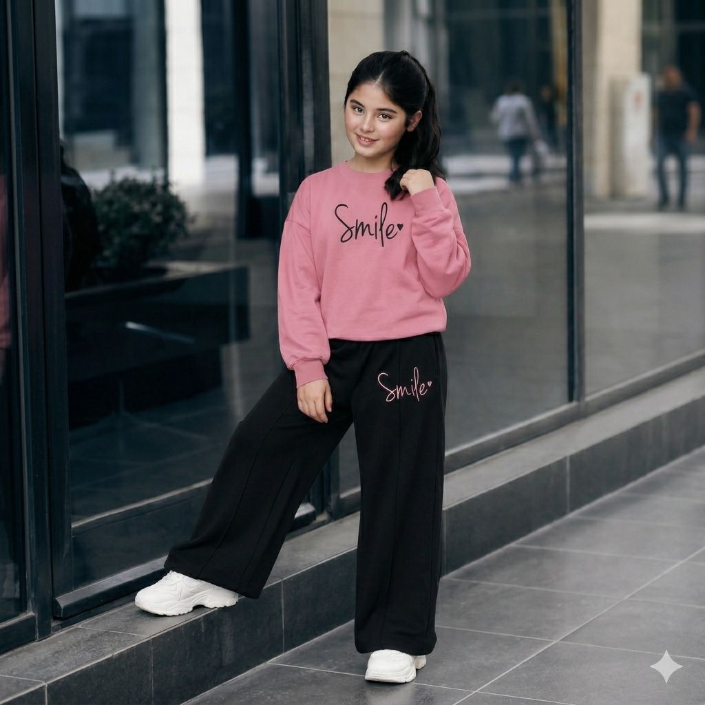 Ensemble fille à sweat imprimé et pantalon noir large