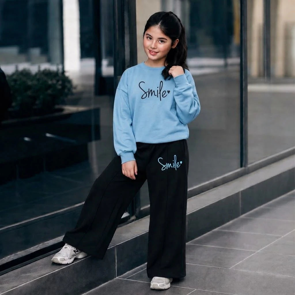 Ensemble fille à sweat imprimé et pantalon noir large