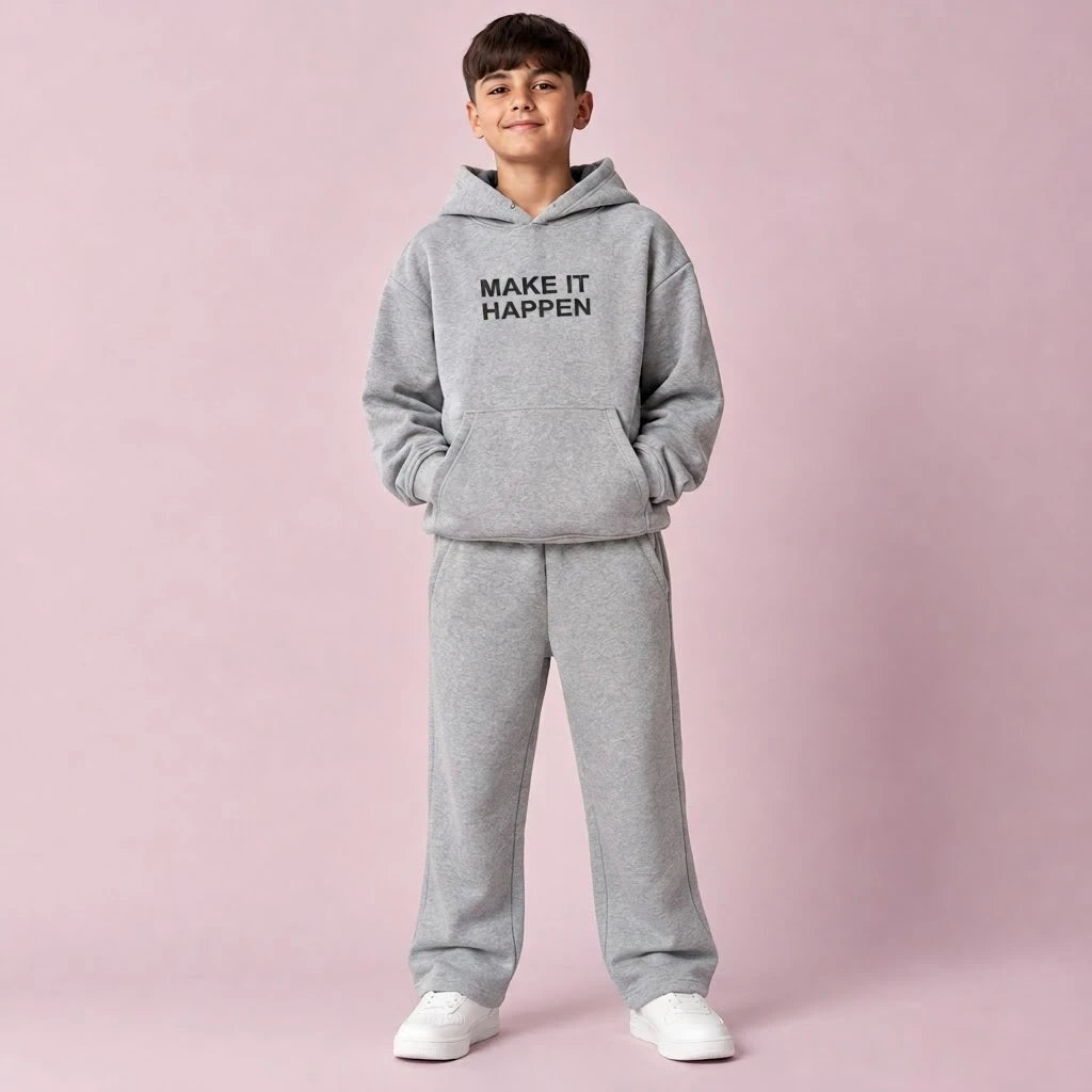 Ensemble garçon à capuche et pantalon droit en molleton