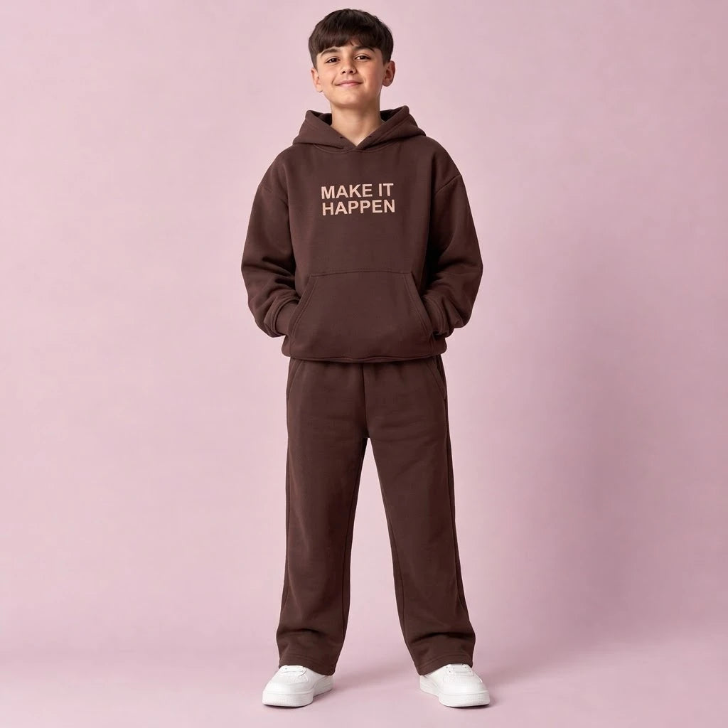 Ensemble garçon à capuche et pantalon droit en molleton