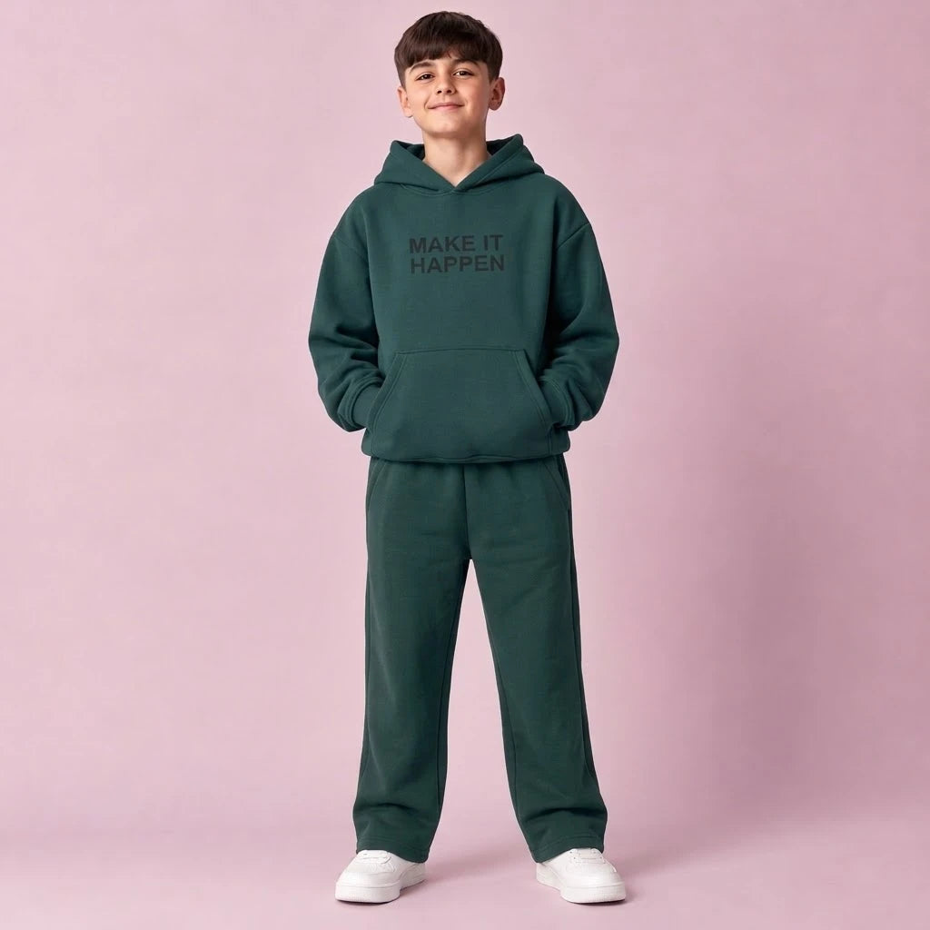 Ensemble garçon à capuche et pantalon droit en molleton