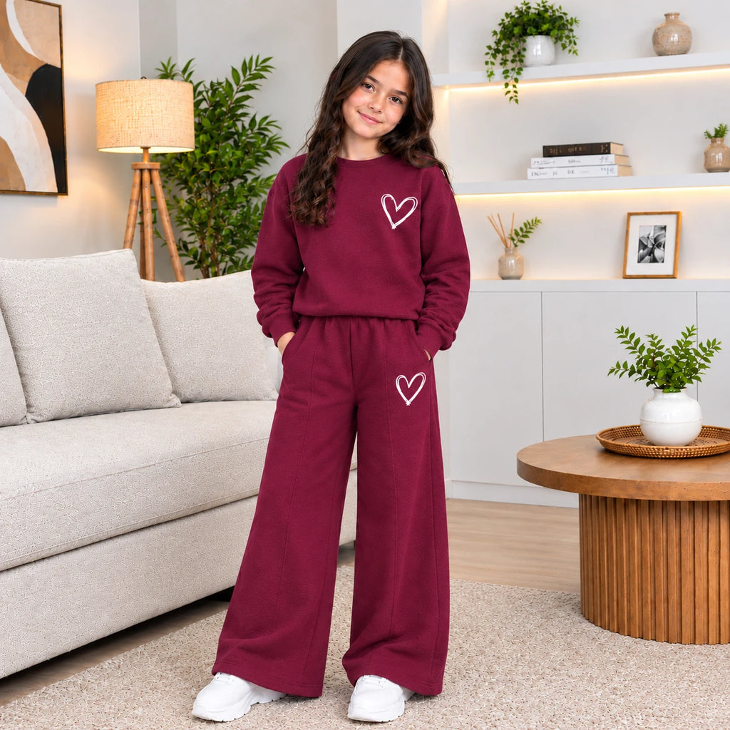 Ensemble fille à motifs cœurs et pantalon large
