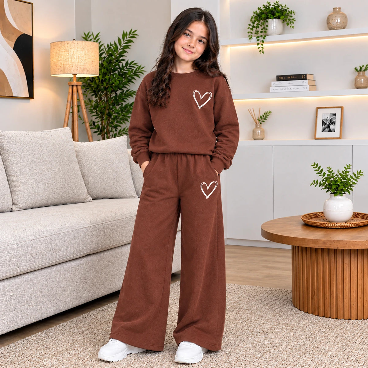 Ensemble fille à motifs cœurs et pantalon large