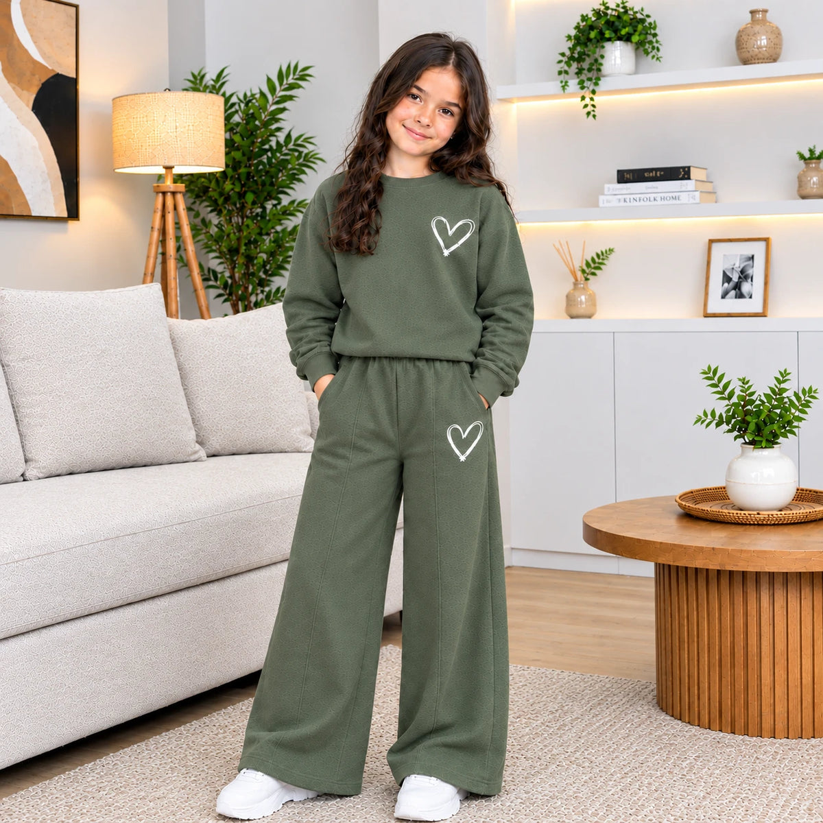 Ensemble fille à motifs cœurs et pantalon large