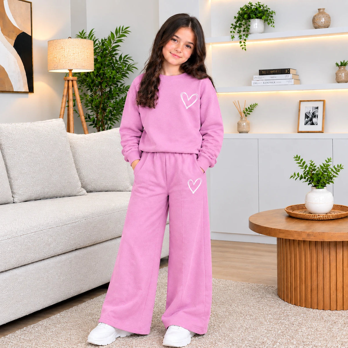Ensemble fille à motifs cœurs et pantalon large