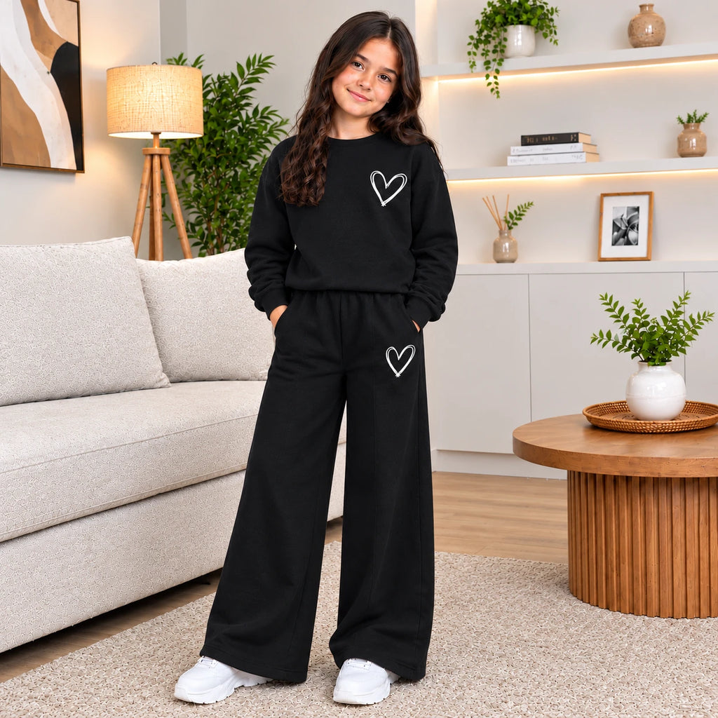Ensemble fille à motifs cœurs et pantalon large