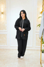 Ensemble femme à veste zippée et pantalon large en molleton — Noir