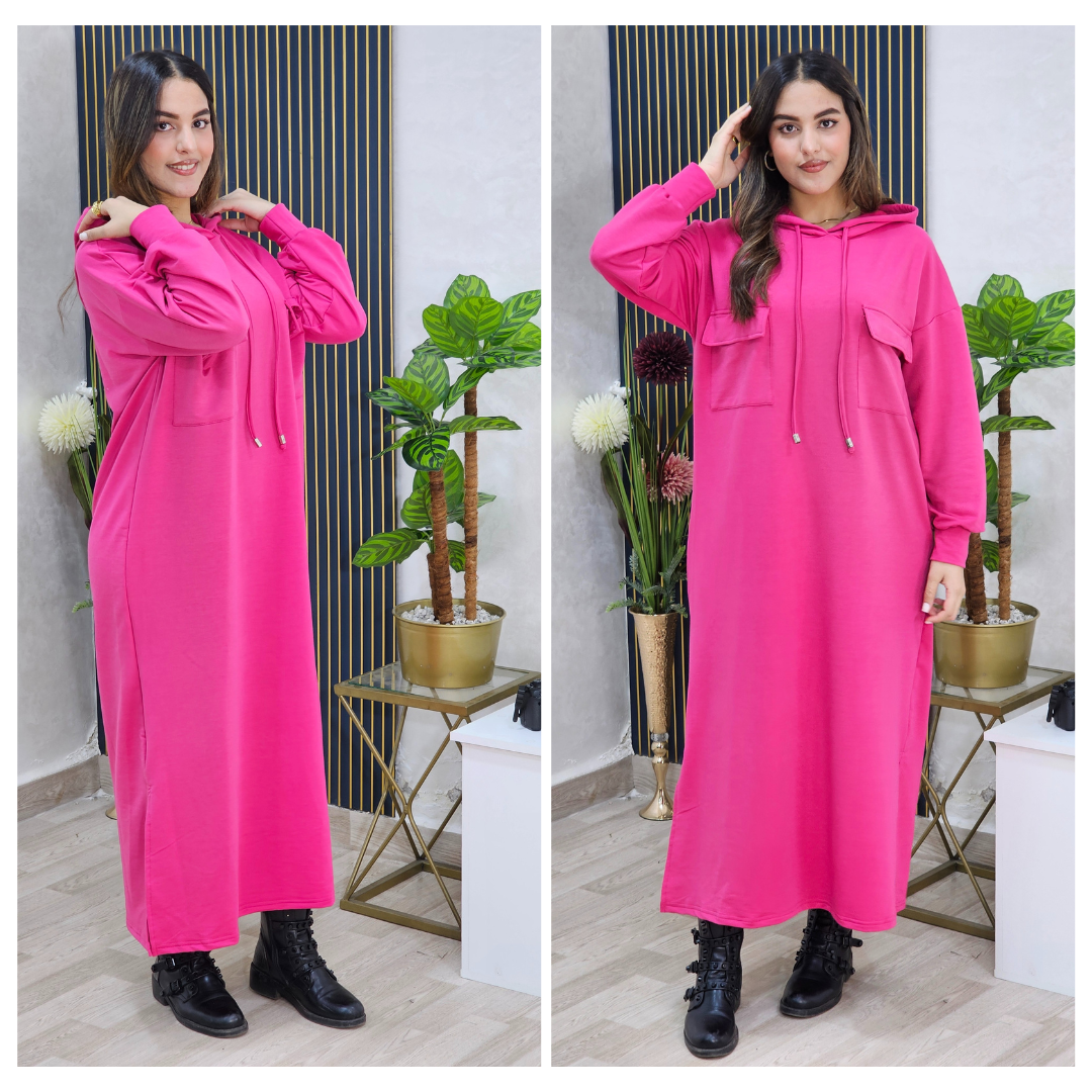 Robe longue à capuche et boutons devant — Rose