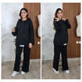 Ensemble femme ample à capuche et pantalon droit — Noir