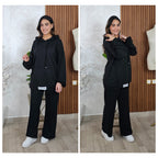 Ensemble femme ample à capuche et pantalon droit — Noir