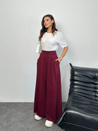 Pantalon femme ample à taille haute en Montoni — Bordeaux