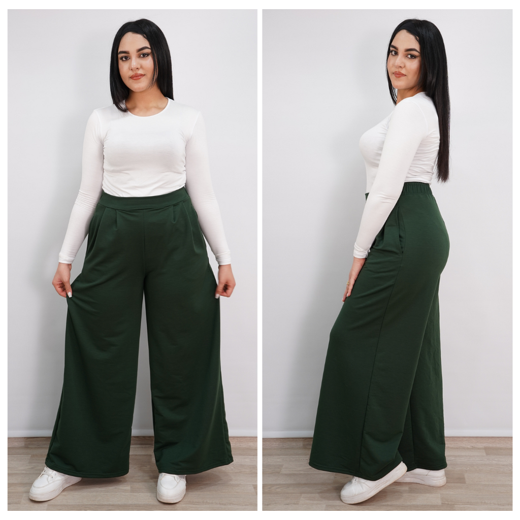 Pantalon femme ample à taille haute en Montoni — Vert foncé