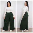 Pantalon femme ample à taille haute en Montoni — Vert foncé
