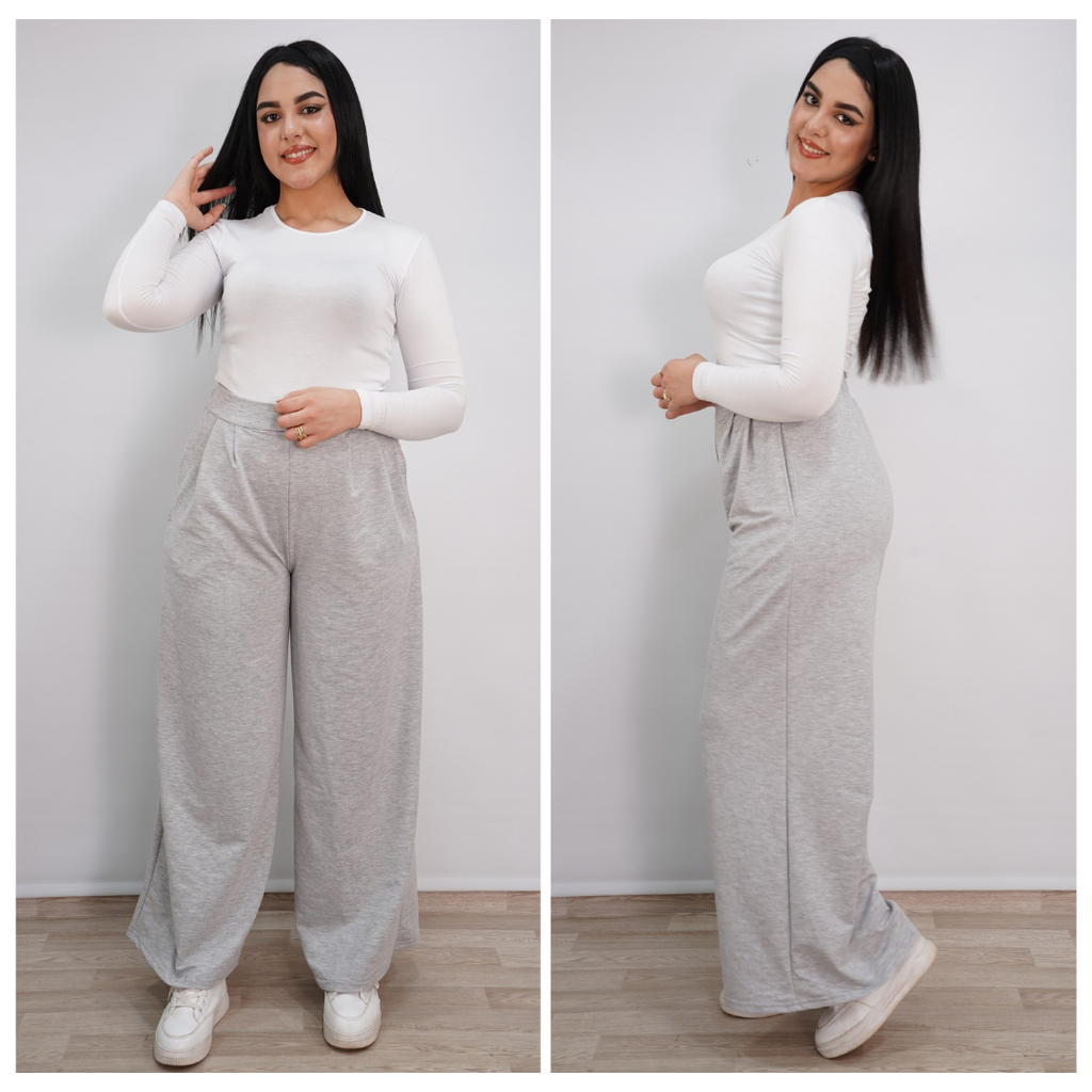 Pantalon femme ample à taille haute en Montoni — Gris