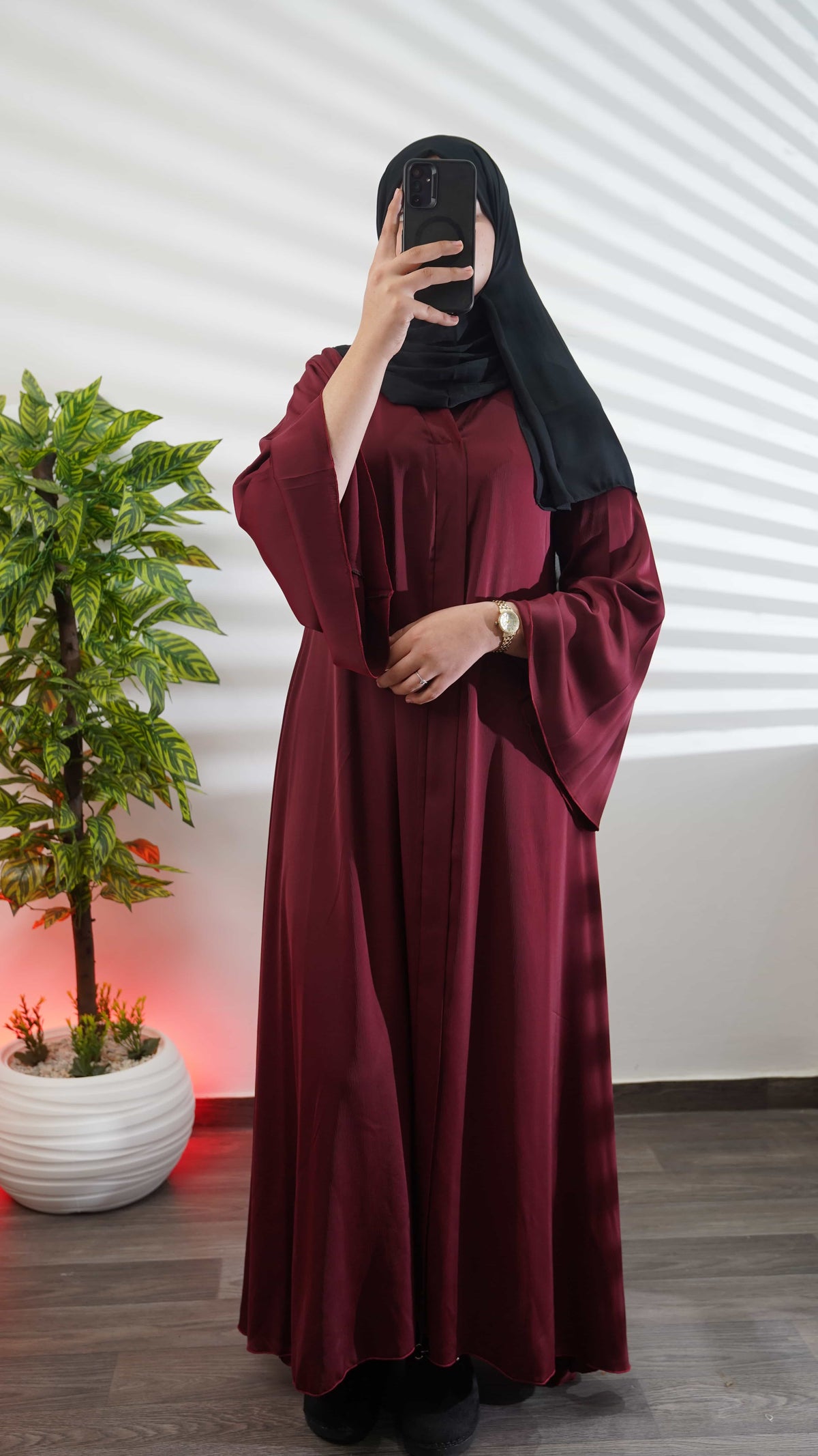 Abaya femme longue à manches amples — Bordeaux