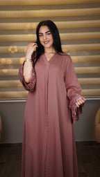 Abaya longue à manches ornées de strass — Rose poudré