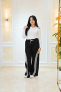 Pantalon femme large à bandes contrastées — Noir, simulation de couleur