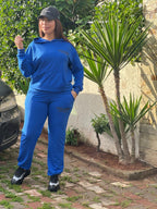 Ensemble sport femme à capuche et inscriptions — Bleu roi