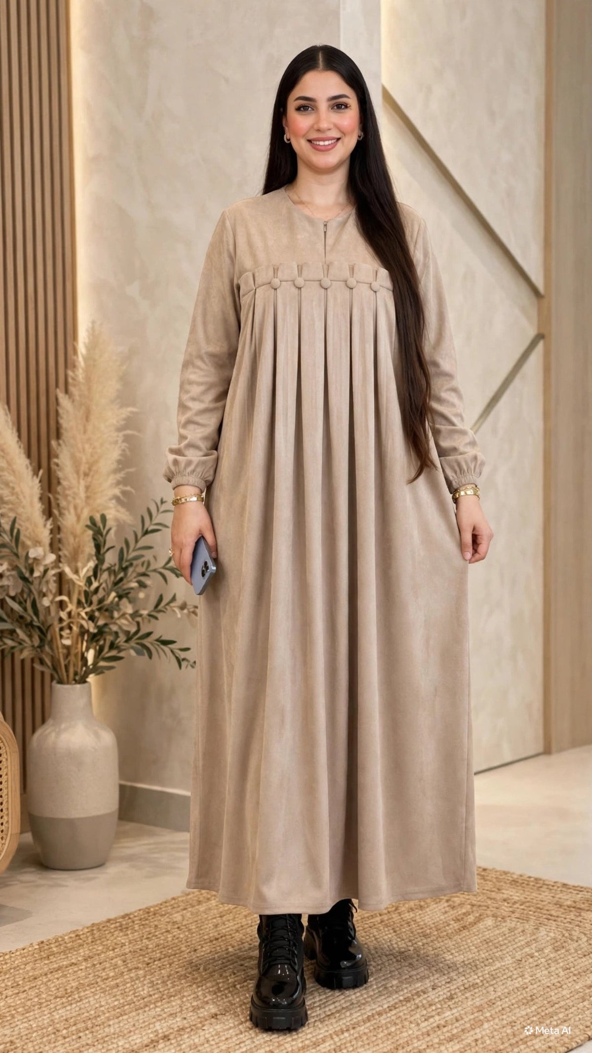 DOHA-79 - robe ample velours beige portée