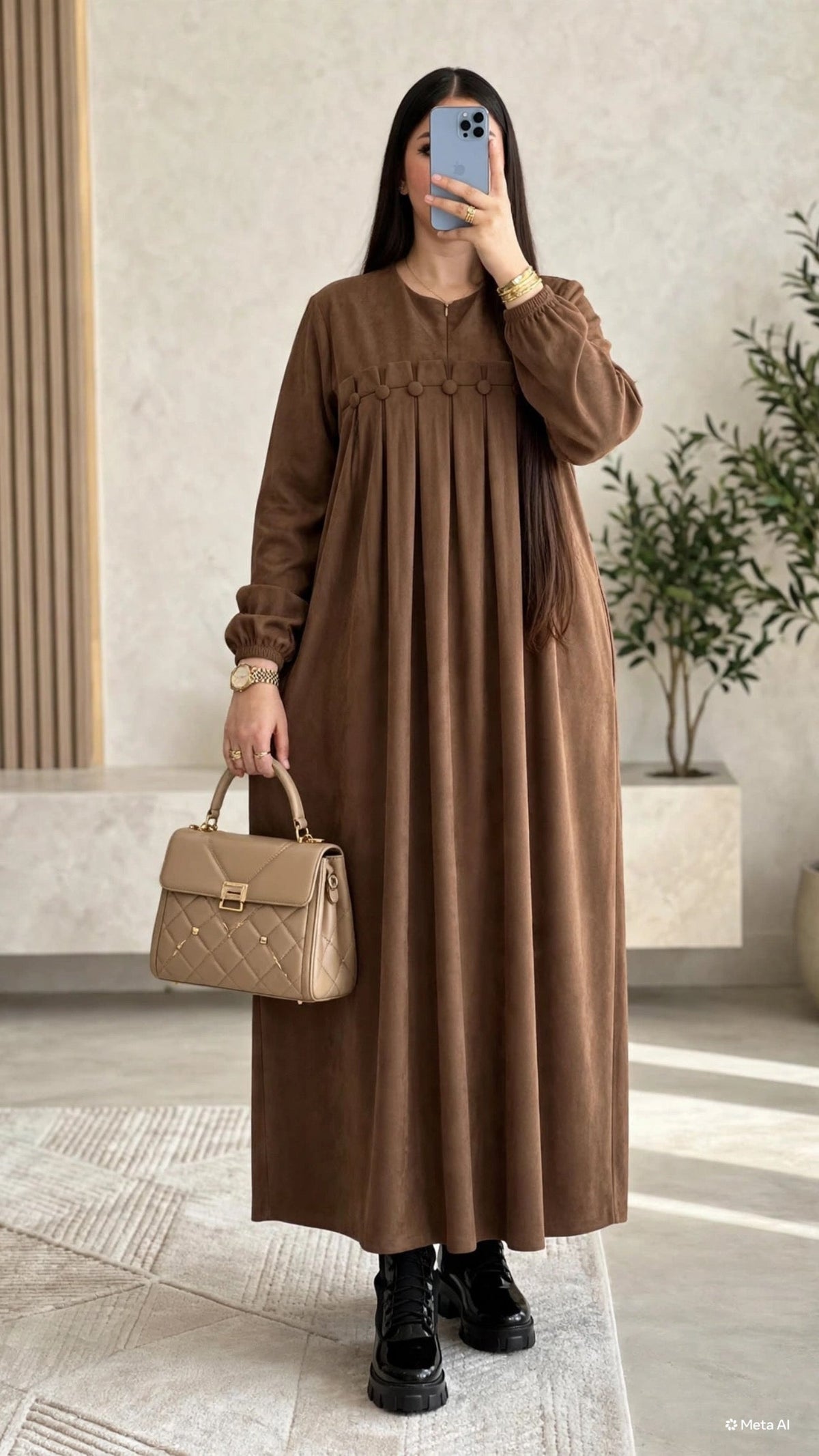 DOHA-79 - robe ample velours marron portée (coloris non proposé)