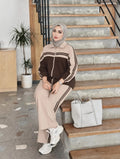 Ensemble en molleton à bandes contrastées et pantalon large – Beige
