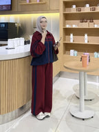 Ensemble en molleton à bandes contrastées et pantalon large – Bordeaux