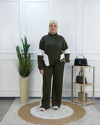 Ensemble femme à demi-zip et empiècements contrastés — Kaki