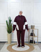 Ensemble femme à demi-zip et empiècements contrastés — Bordeaux