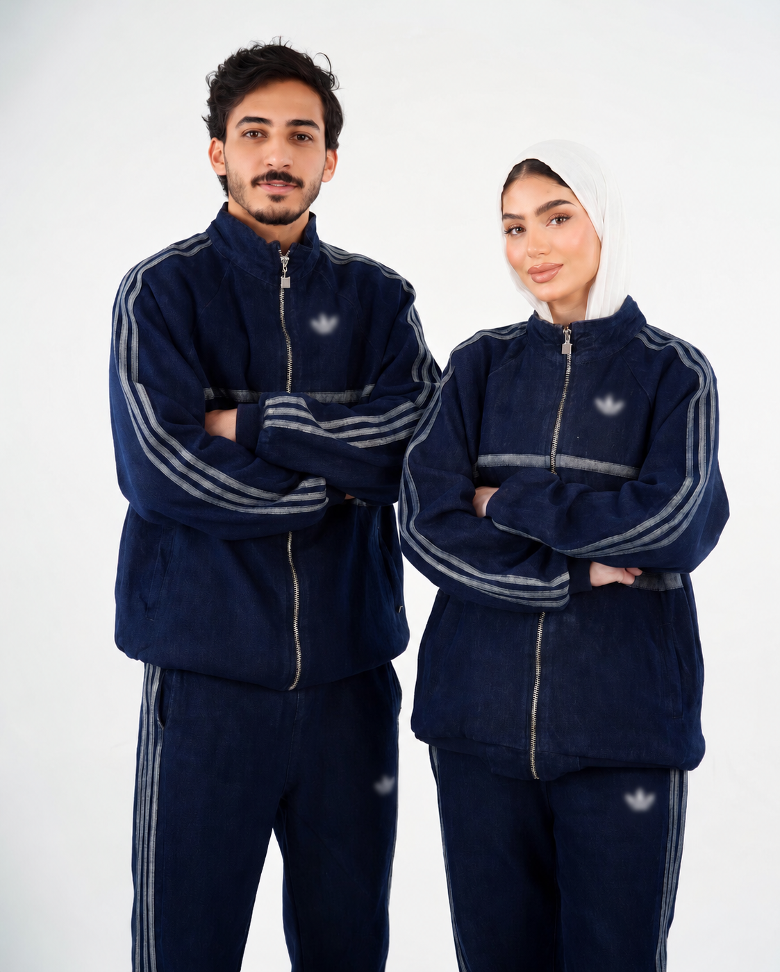 Ensemble en jean bleu marine unisexe à veste zippée — Bleu marine