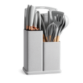 Ensemble 19 Pièces Ustensiles Cuisine + Couteaux – Silicone Antiadhésif, Manche Bois, Support Moderne