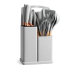 Ensemble 19 Pièces Ustensiles Cuisine + Couteaux – Silicone Antiadhésif, Manche Bois, Support Moderne