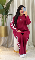 Ensemble femme à sweat long et bandes contrastées — Bordeaux