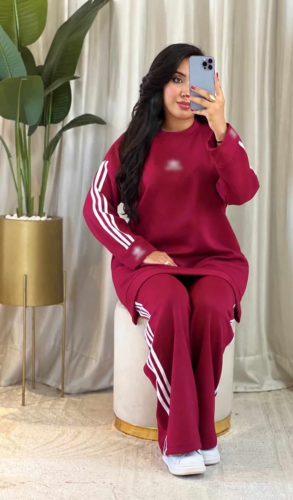 Ensemble femme à sweat long et bandes contrastées — Bordeaux