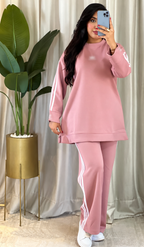 Ensemble femme à sweat long et bandes contrastées — Rose