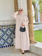 Abaya deux pièces à manches froncées et voile assorti – Beige