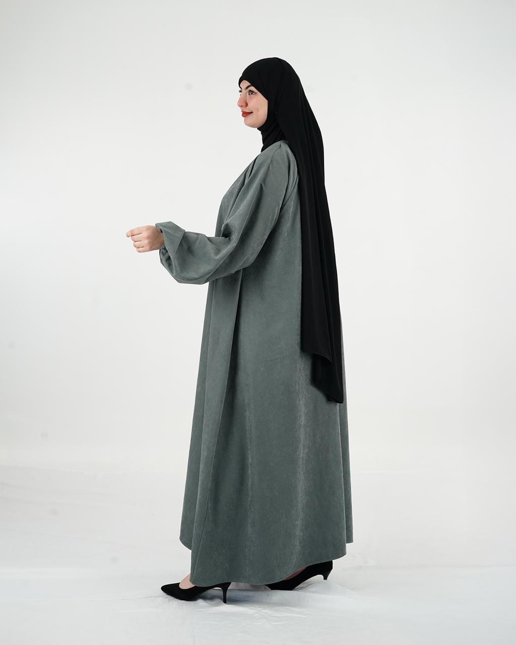 Robe longue ample à encolure froncée et manches resserrées – Kaki