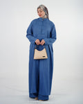 Ensemble femme à tunique longue et boutons à brides – Bleu