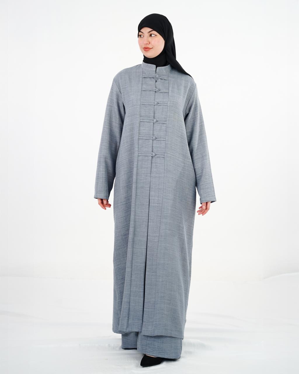 Ensemble femme à tunique longue et boutons à brides – Gris