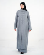 Ensemble femme à tunique longue et boutons à brides – Gris