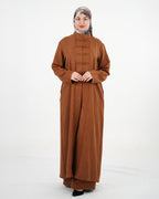 Ensemble femme à tunique longue et boutons à brides – Marron