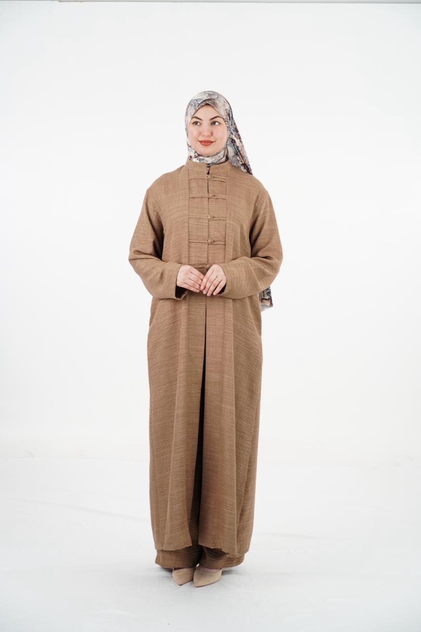 Ensemble femme à tunique longue et boutons à brides – Kaki