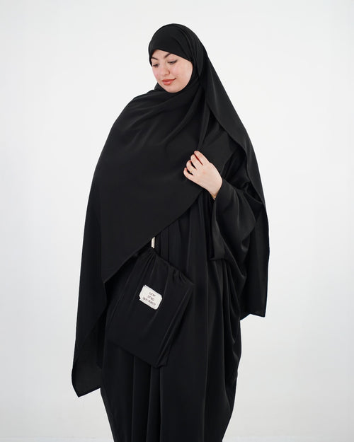 Abaya ample en crêpe avec grand voile assorti – Noir