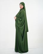 Abaya ample en crêpe avec grand voile assorti – Vert olive