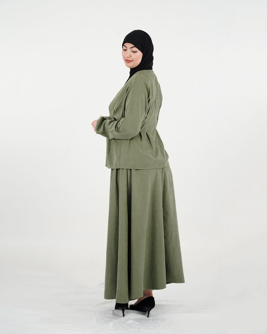 Ensemble femme à veste courte et jupe-culotte ample – Kaki