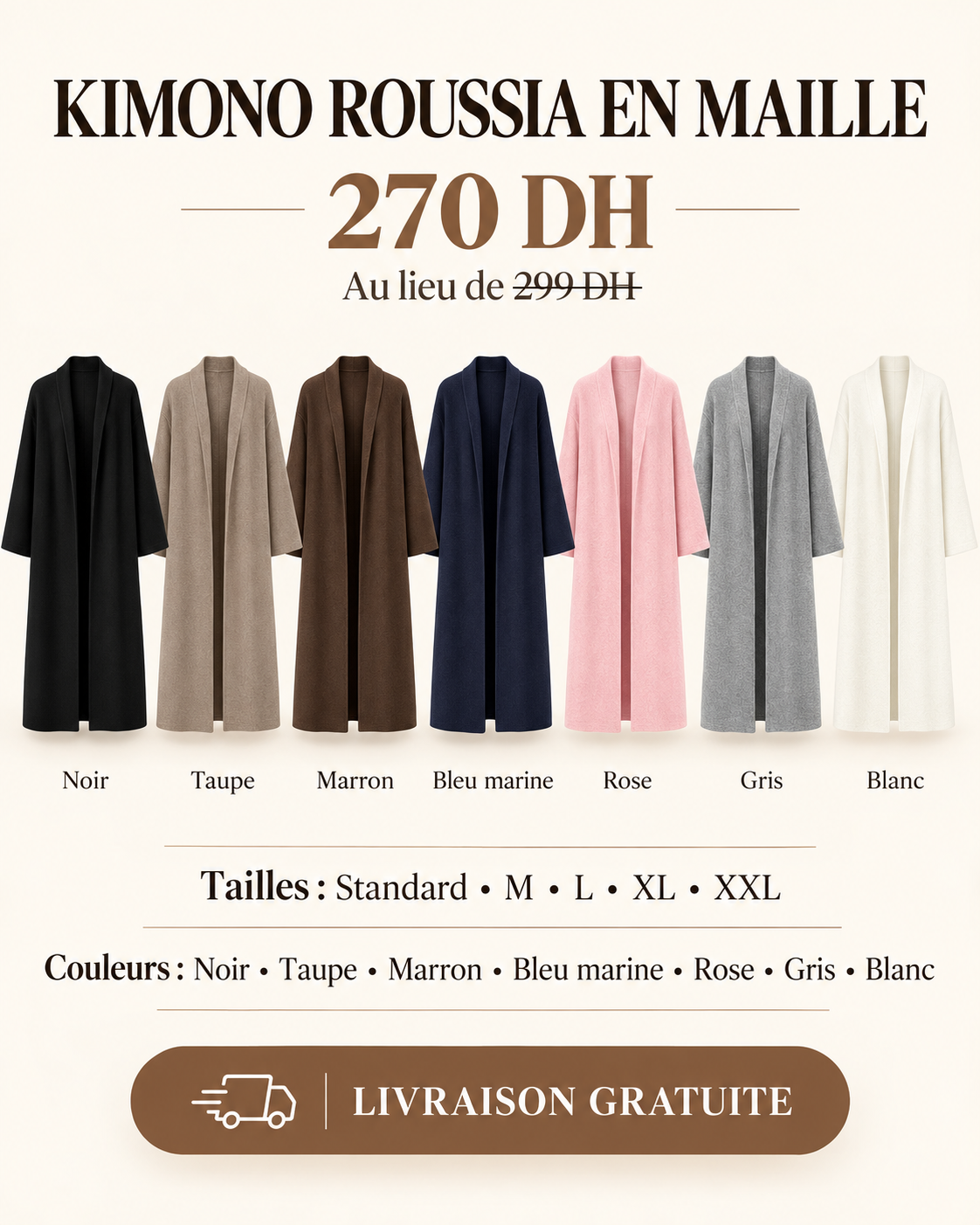 Kimono Roussia bleu marine en maille – couleur disponible