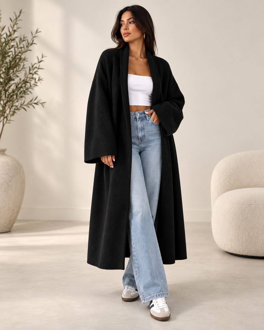 Kimono Roussia femme en maille noir – vue principale