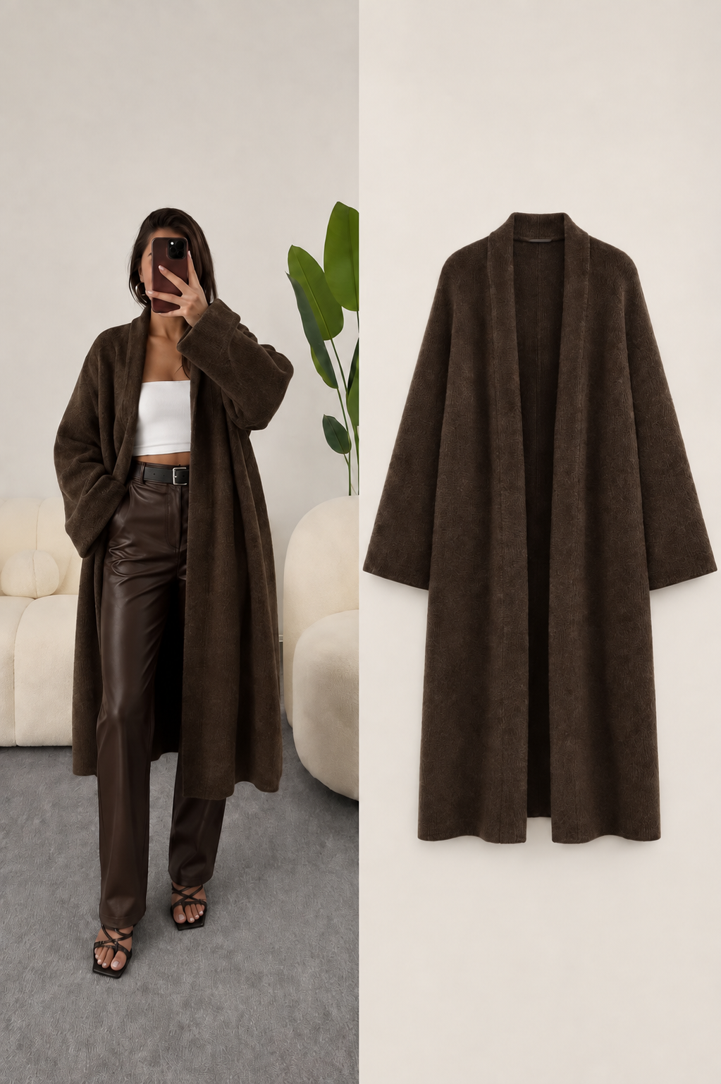 Kimono Roussia marron en maille – photo sans filigrane