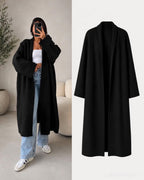 Kimono Roussia noir en maille – coupe longue