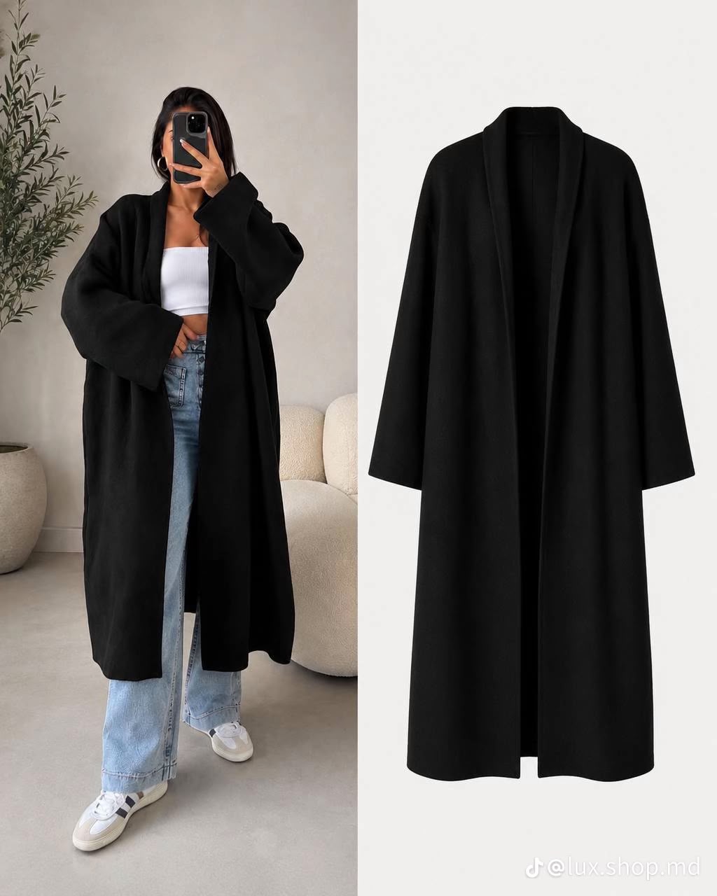 Kimono Roussia noir en maille – coupe longue