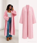 Kimono Roussia rose en maille – coupe longue
